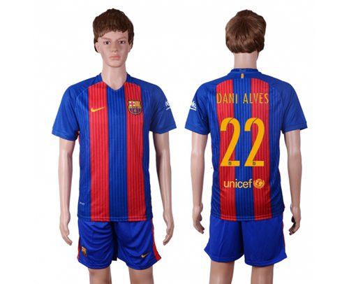 Barcelona #22 Dani Alves Home With Blue Shorts Soccer Club Jersey